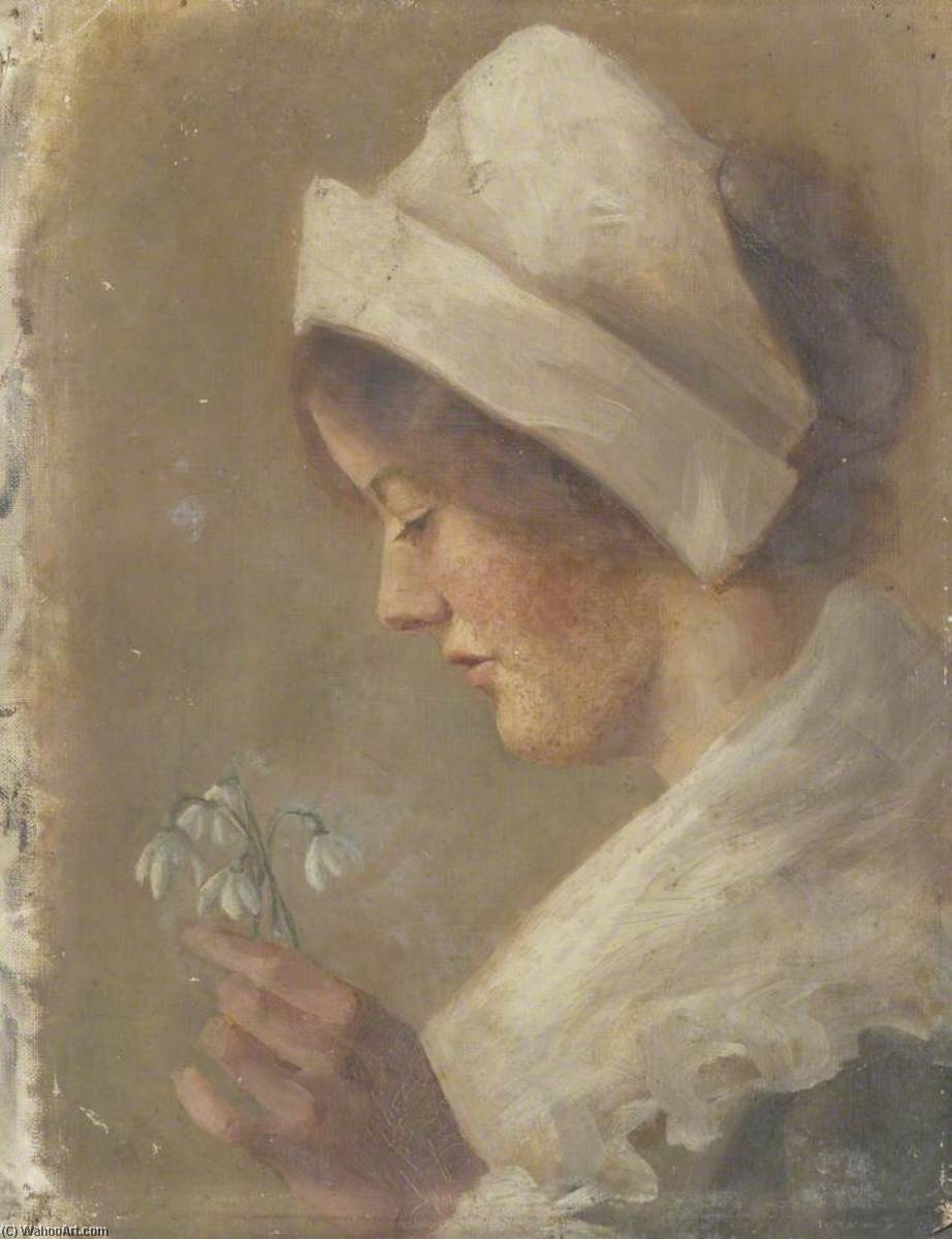 Portrait Of A Woman Holding Snowdrops — Beryl Fowler