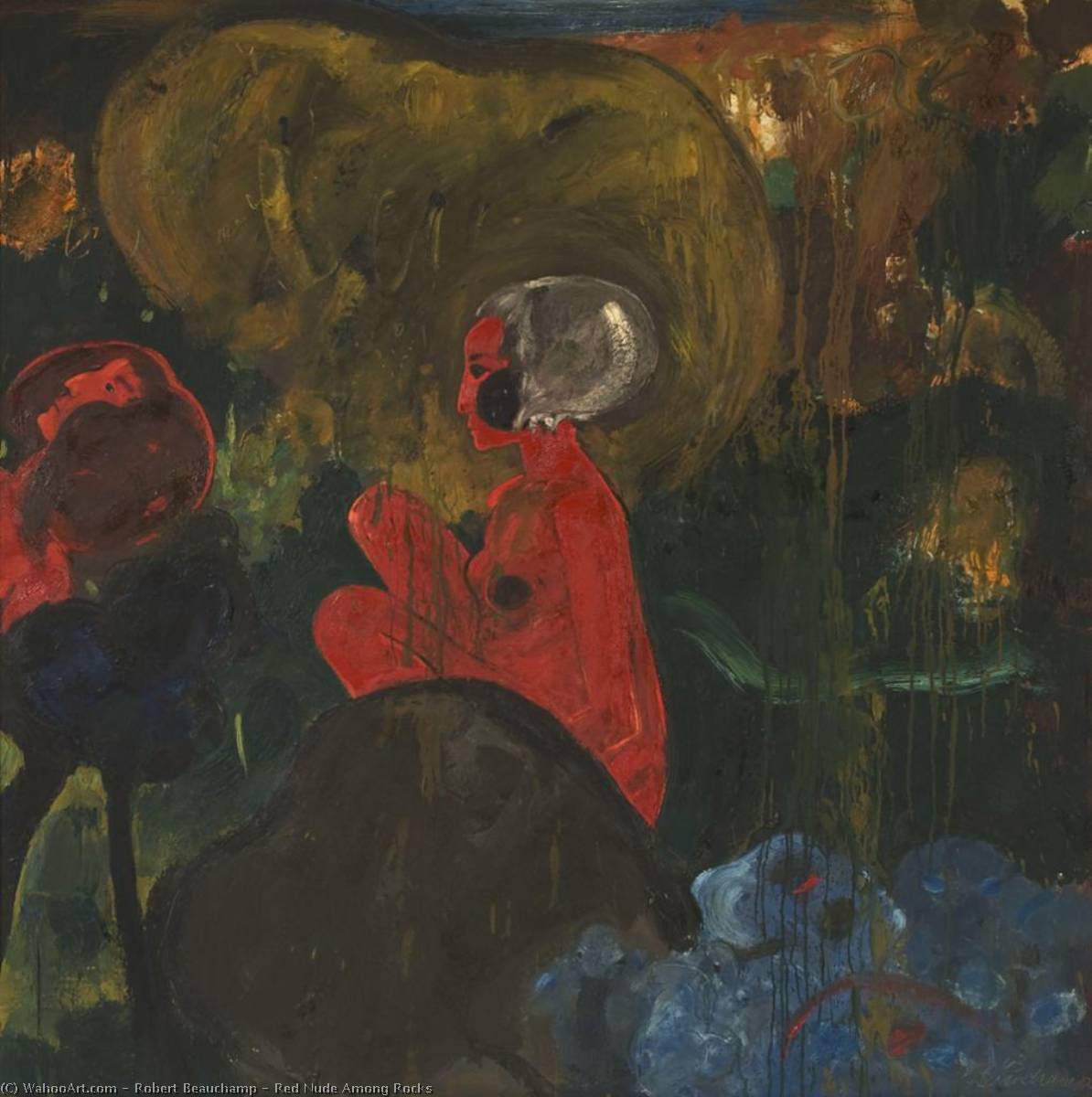 Red Nude Among Rocks — Robert Beauchamp