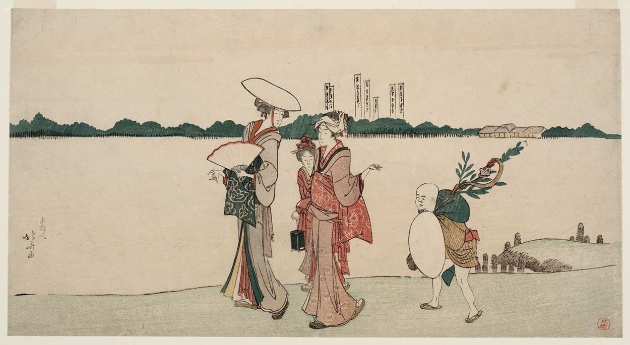 Women And Children Returning Along The Bank Of The Sumida From A Visit To A Shinto Shrine — Katsushika Hokusai