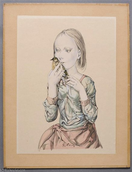 Young Girl With Bird — Léonard Tsuguharu Foujita