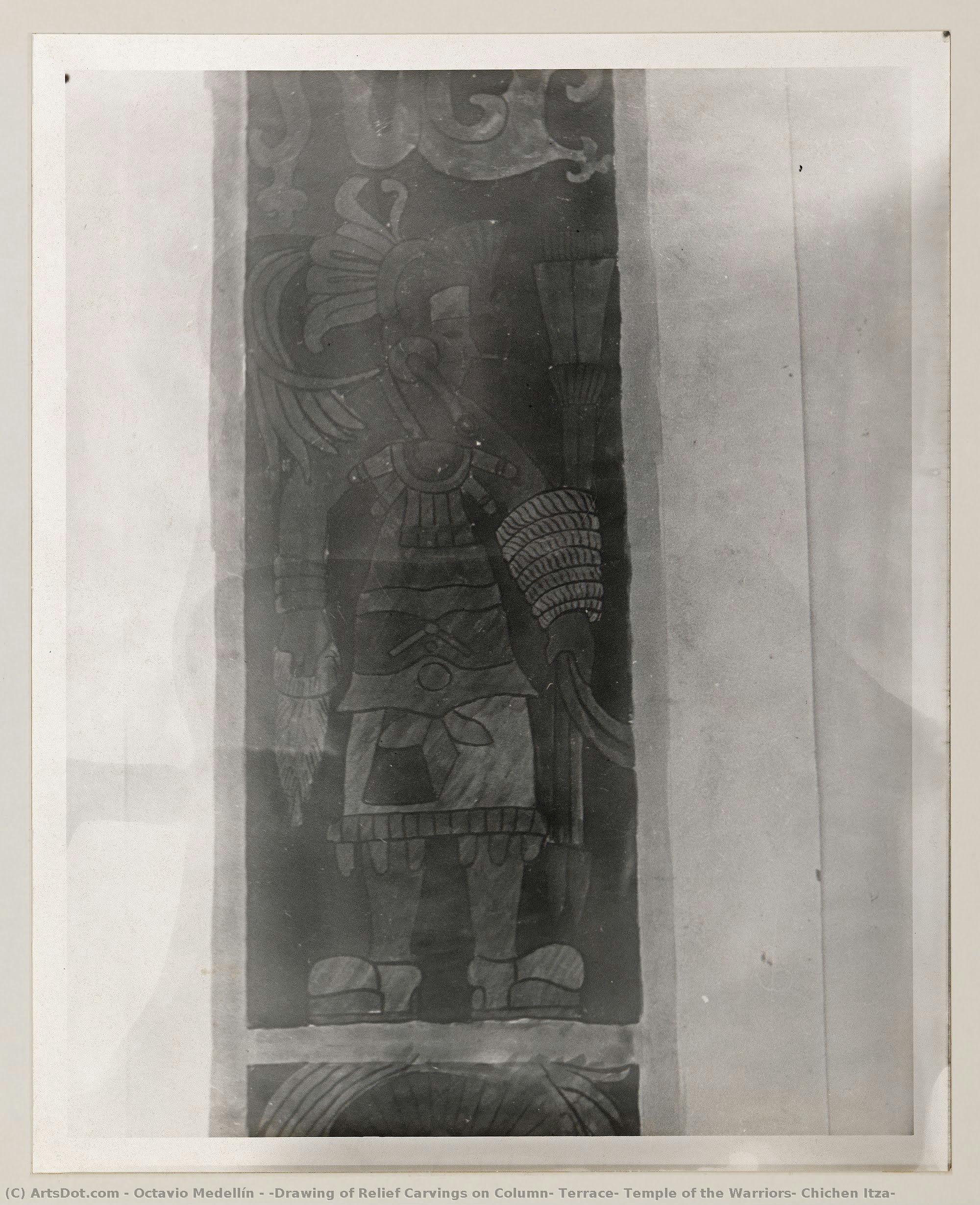 [drawing Of Relief Carvings On Column, Terrace, Temple Of The Warriors, Chichen Itza] — Octavio Medellín