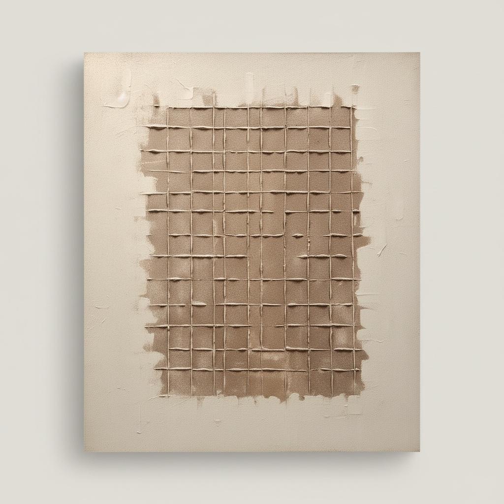 Monolithic Tactile Grid In Ethereal Earth Tones: A Singular Meditative Relief Masterpiece — David Moreau