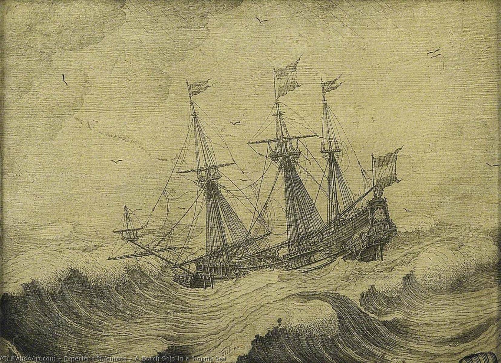 A Dutch Ship In A Stormy Sea — Experiens Sillemans