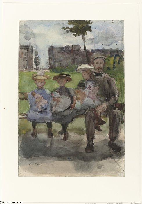 Man Met Drie Meisjes Op Een Bank In Het Oosterpark Te Amsterdam — Isaac Lazarus Israels