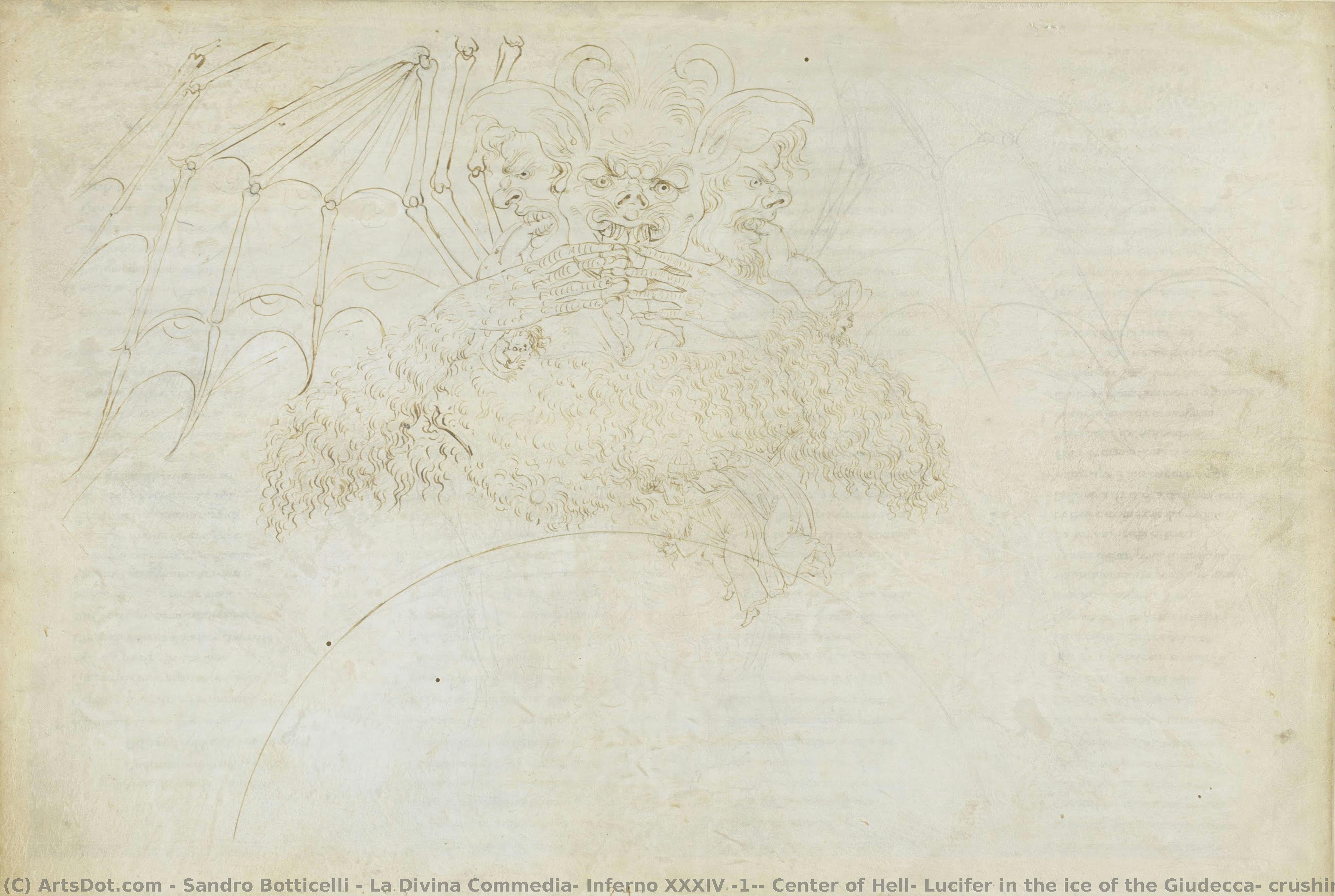 La Divina Commedia, Infierno Xxxiv (1): Centro Del Infierno: Lucifer Aplastando Judas, Bruto Y Casio — Sandro Botticelli