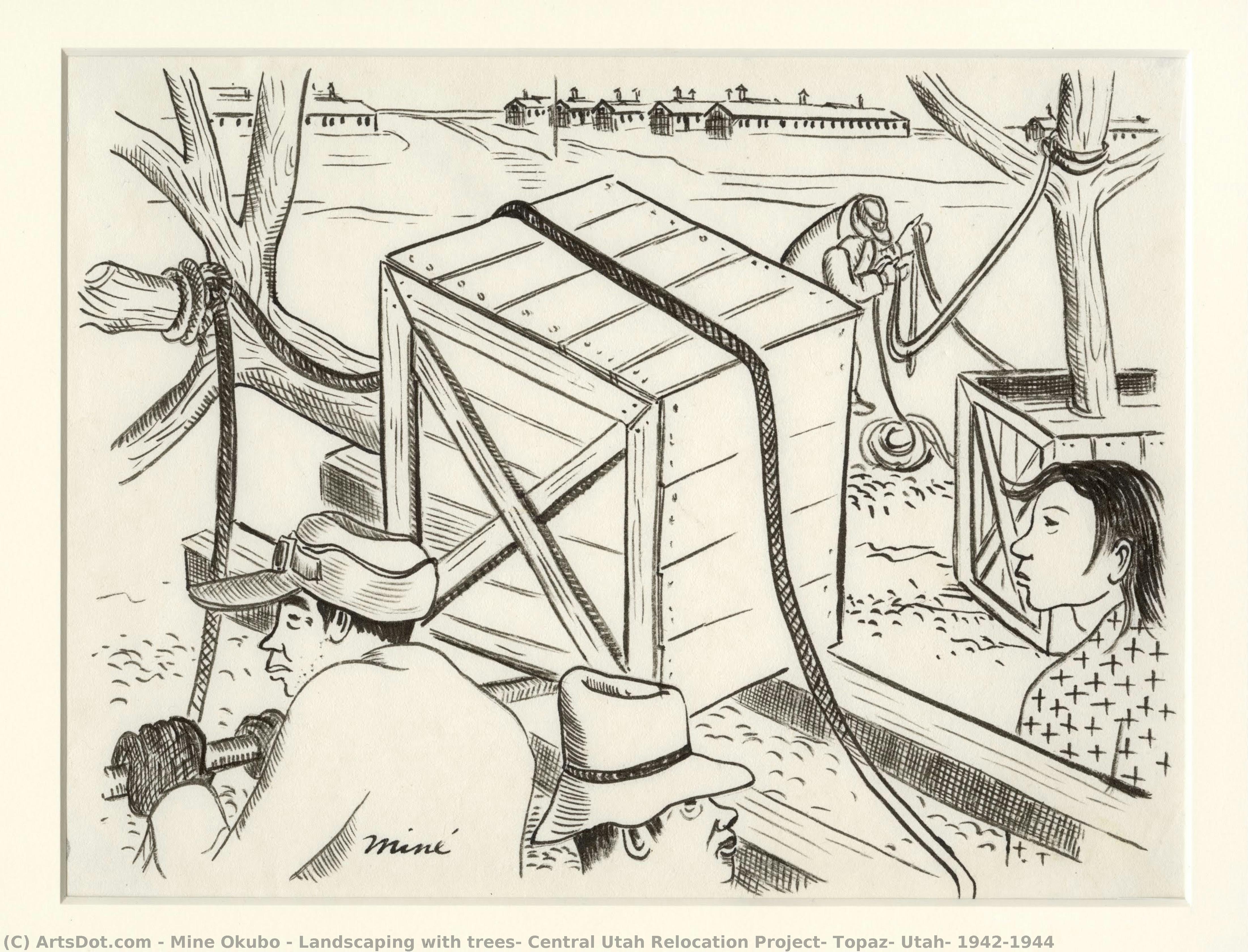 Paisajismo Con Árboles, Proyecto De Reubicación Del Centro De Utah, Topaz, Utah, 1942-1944 — Miné Okubo