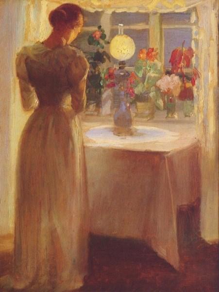Ung Pige Foran En Tændt Lampe English Young Girl Before A Lit Lamp — Anna Kirstine Ancher