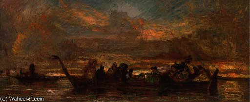 An Elegant Party On The Venetian Lagoon — Adolphe Joseph Thomas Monticelli