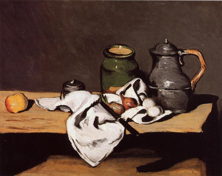 Still Life With Green Pot And Pewter Jug — Paul Cézanne
