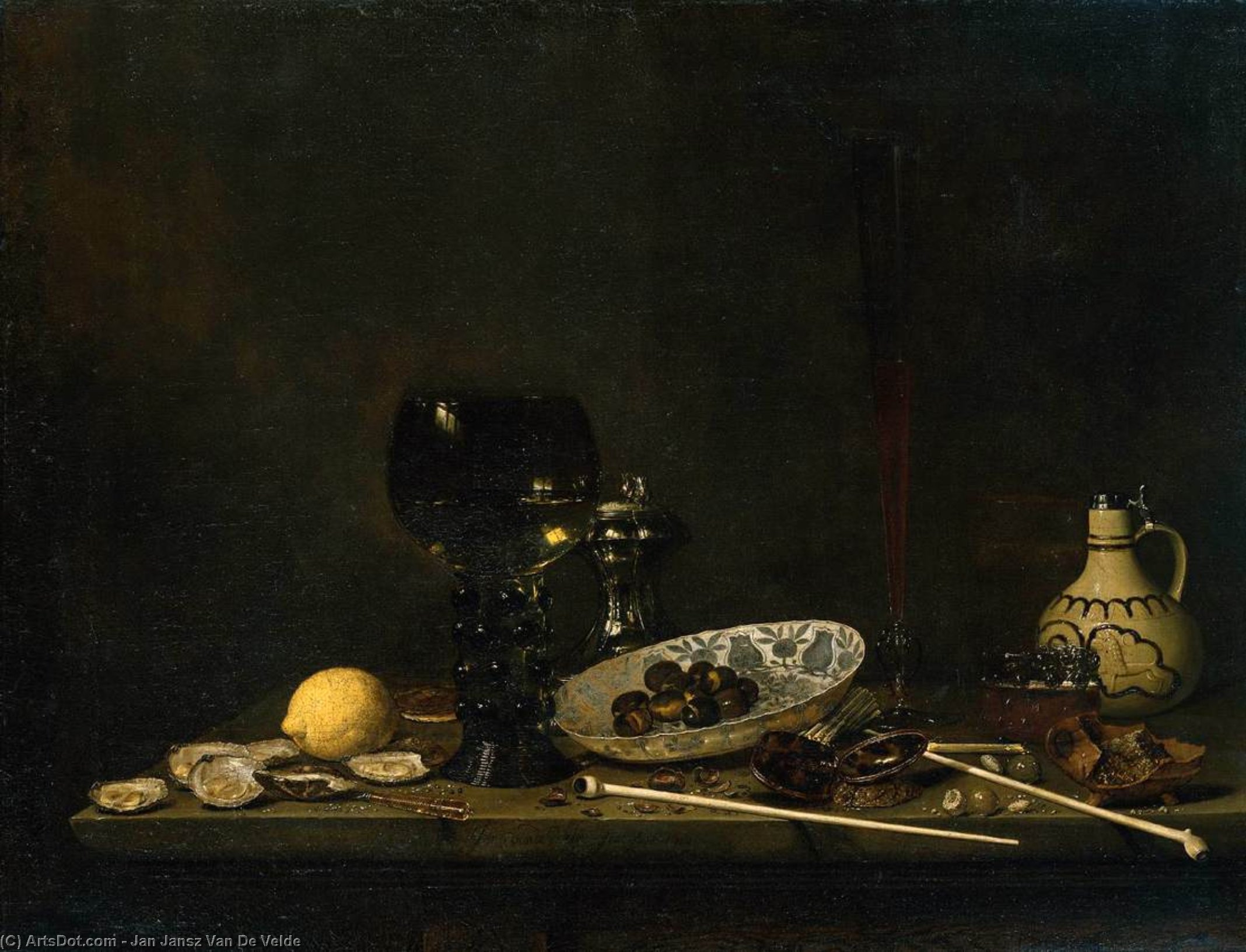 Still-life With Romer, Flute Glass, Earthenware Jug And Pipes — Jan Jansz Van De Velde