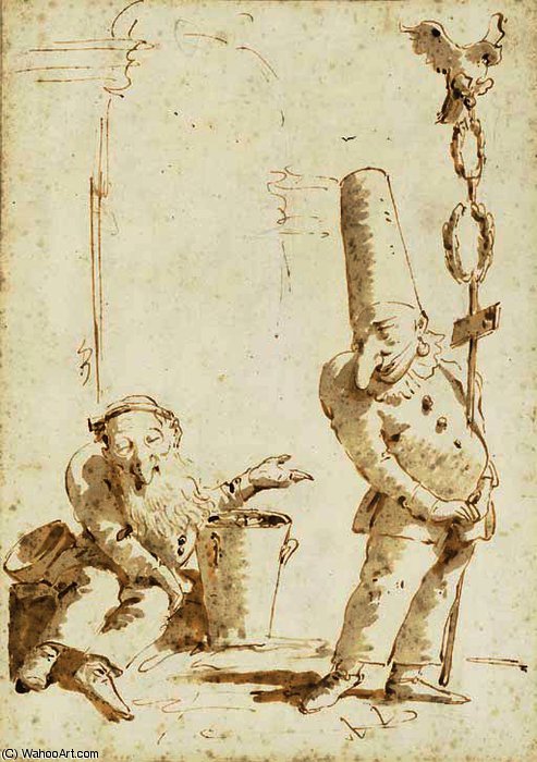 Punchinello As A Roman Standard-bearer Recognising The Blind Belisarius Seated By A Brazier — Giambattista Tiepolo