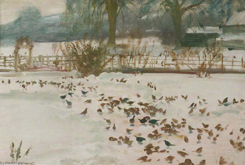 A Winter Scene At Castle House With Birds In The Foreground — Sir Alfred James Munnings
