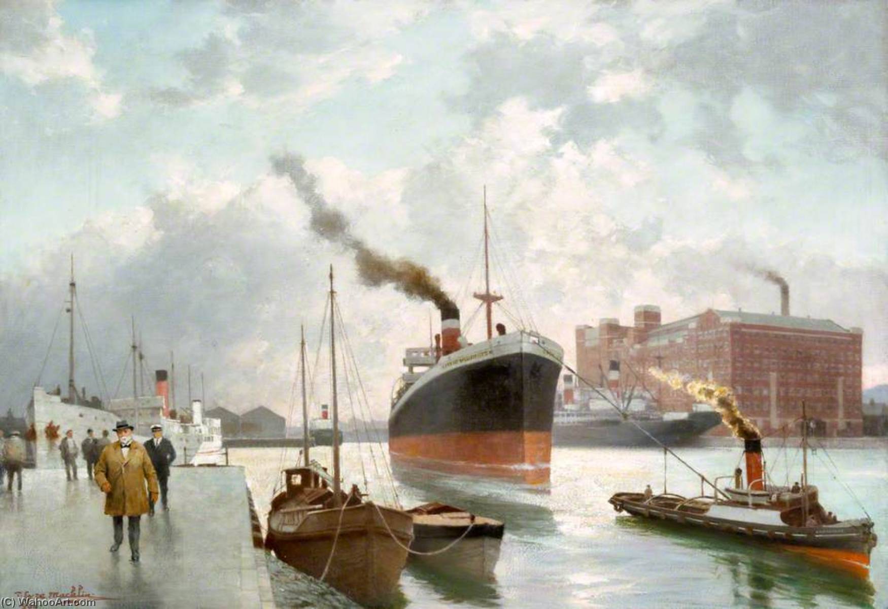 Pollock Dock, The Steamer 'city Of Wellington' Being Tugged — Thomas Eyre Macklin