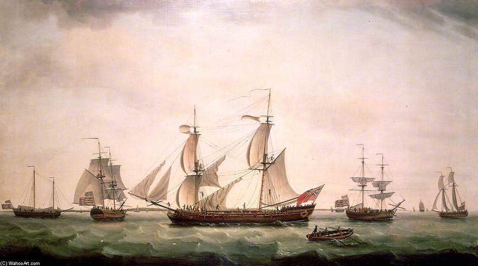 An English Brig With Captured American Vessels — Francis Holman