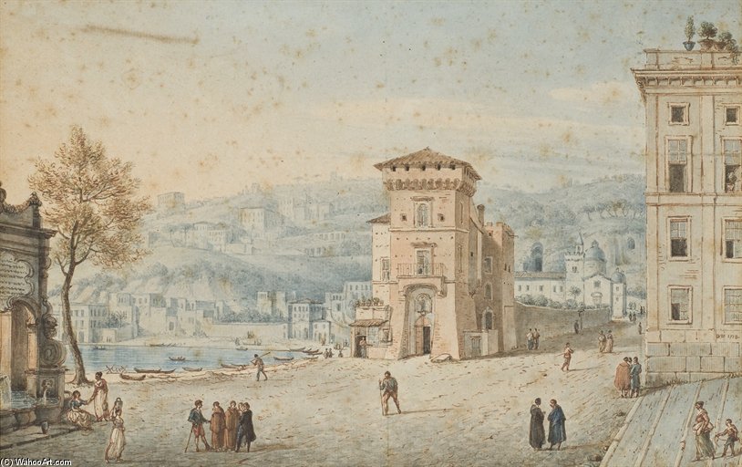 Port Chiaia With Background To The City Of Mergellina, Says Van Wittel — Victor Jean Nicolle