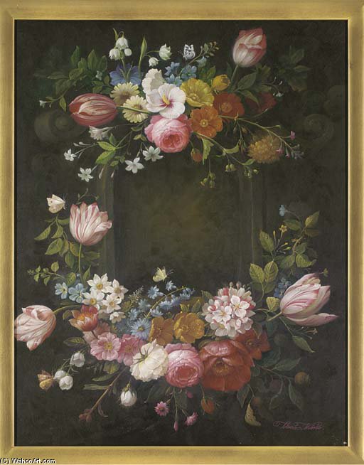 Parrot Tulips, Roses, Snow Drops And Alstroemeria Arranged Around An Alcove, — Thomas George Webster