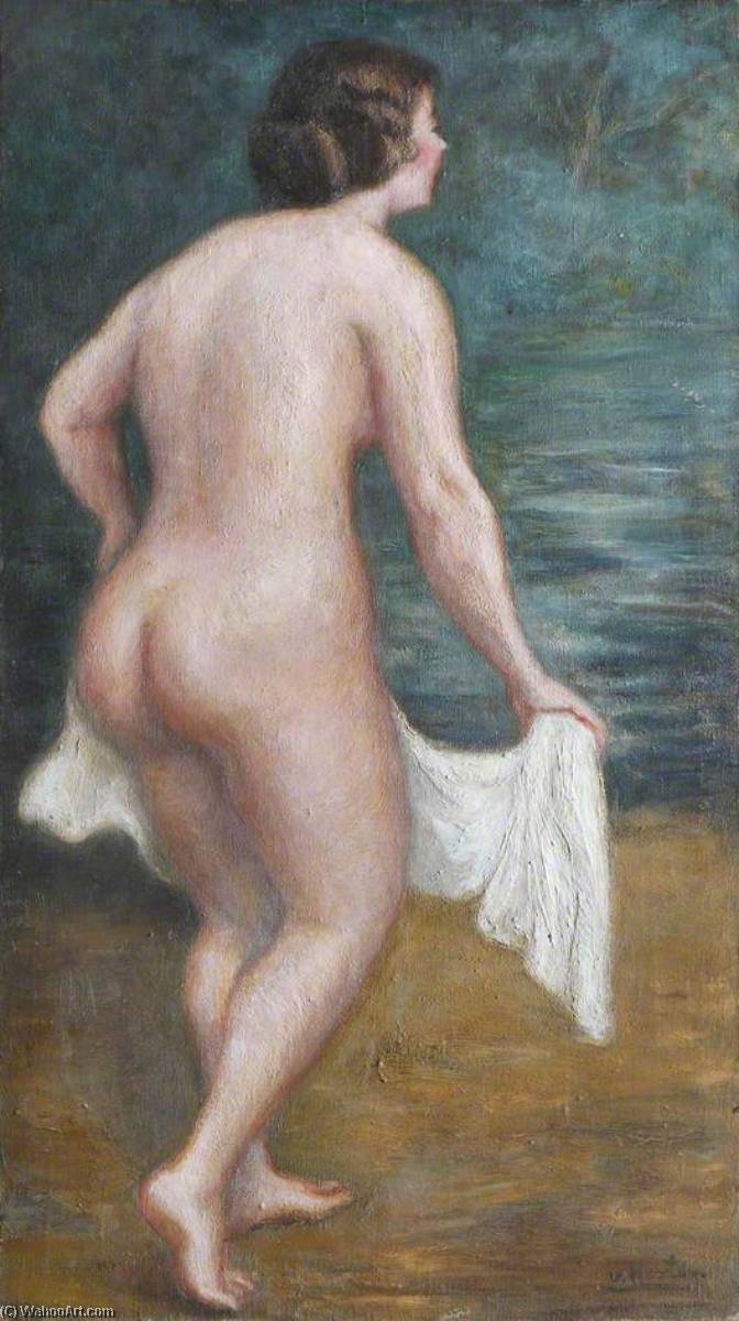 Nude On The Beach With A White Towel — Georges Van Houten