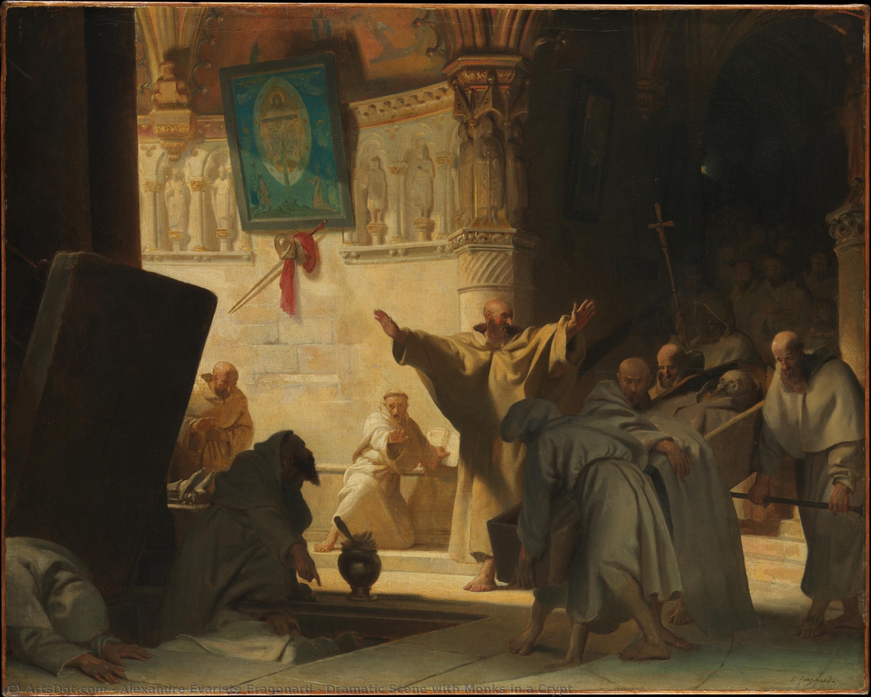 Dramatic Scene With Monks In A Crypt — Alexandre Évariste Fragonard