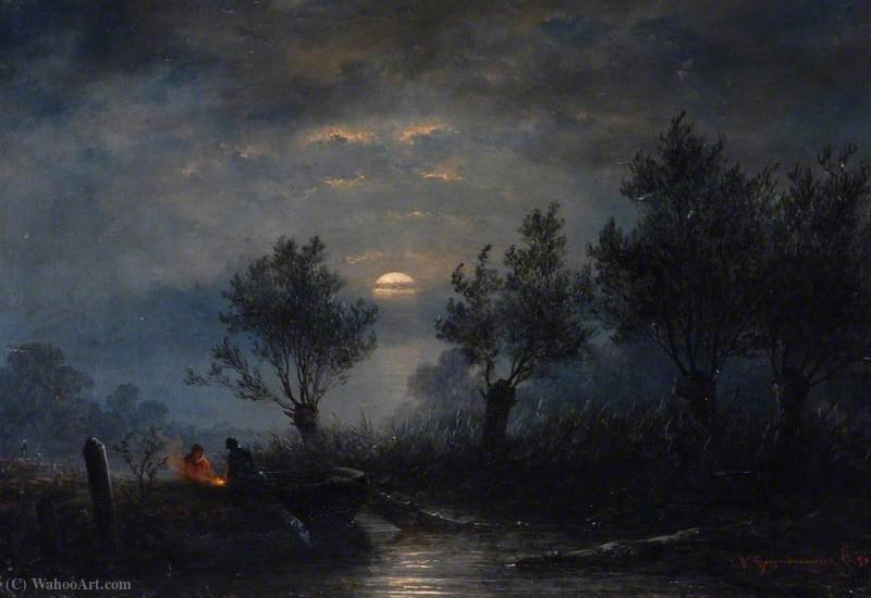 Net Fishing, Moonlight — Johannes Franciscus Hoppenbrouwers