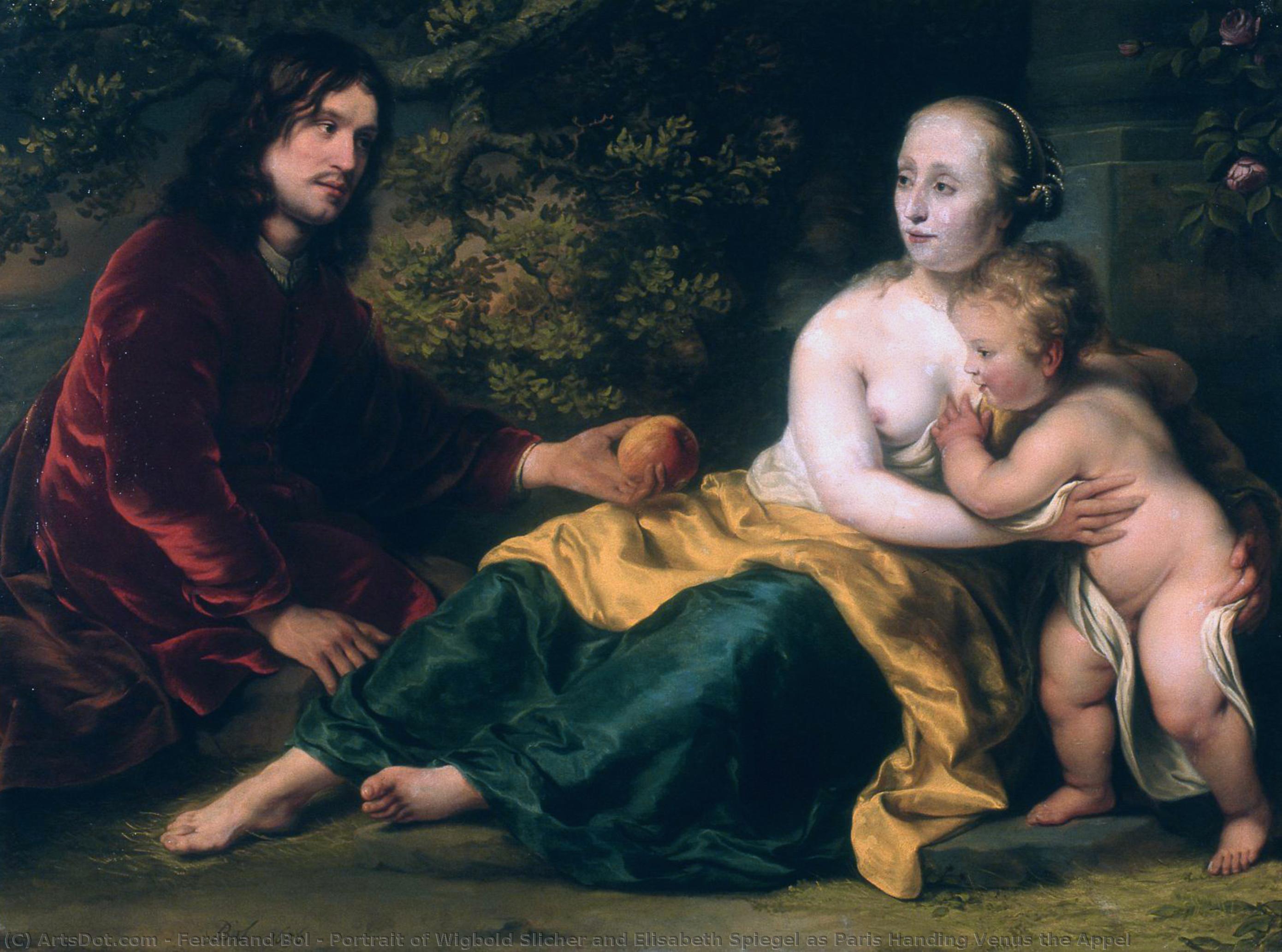 Portrait Of Wigbold Slicher And Elisabeth Spiegel As Paris Handing Venus The Appel — Ferdinand Bol