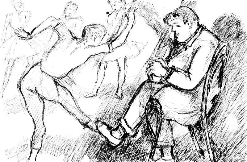 Diaghilev Attending A Ballet Repetition — Mikhail Fiodorovich Larionov