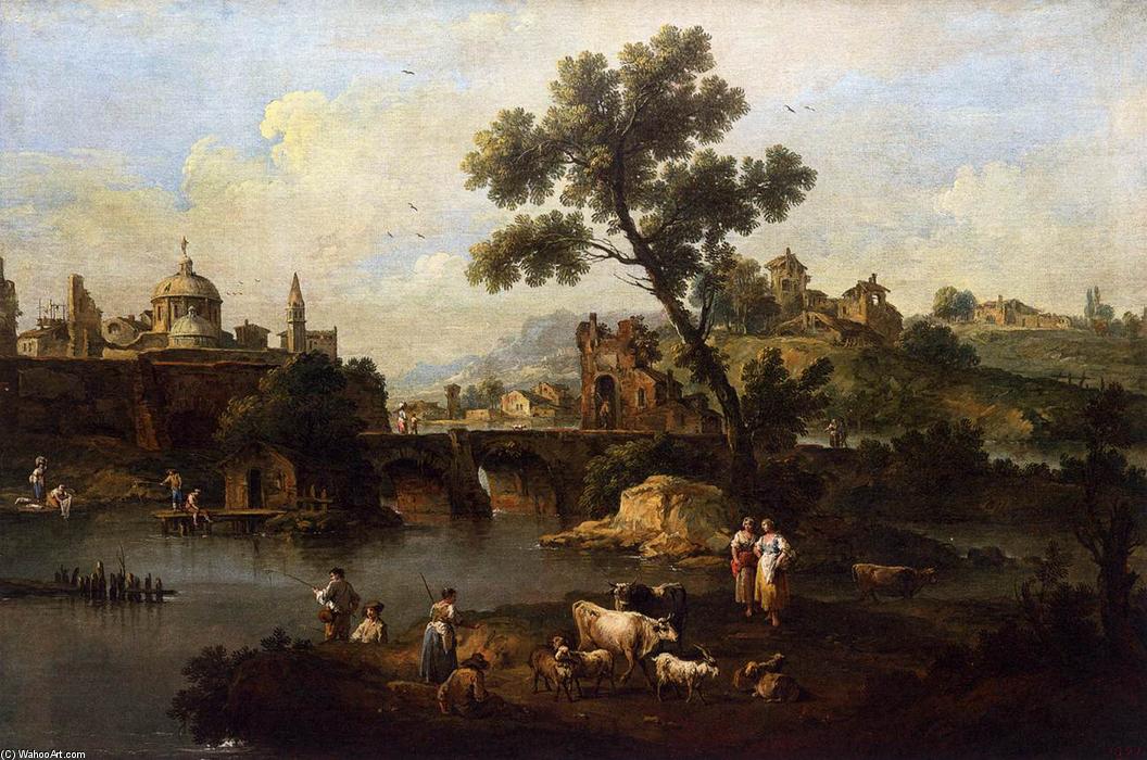 Landscape With River And Bridge — Giuseppe Zais