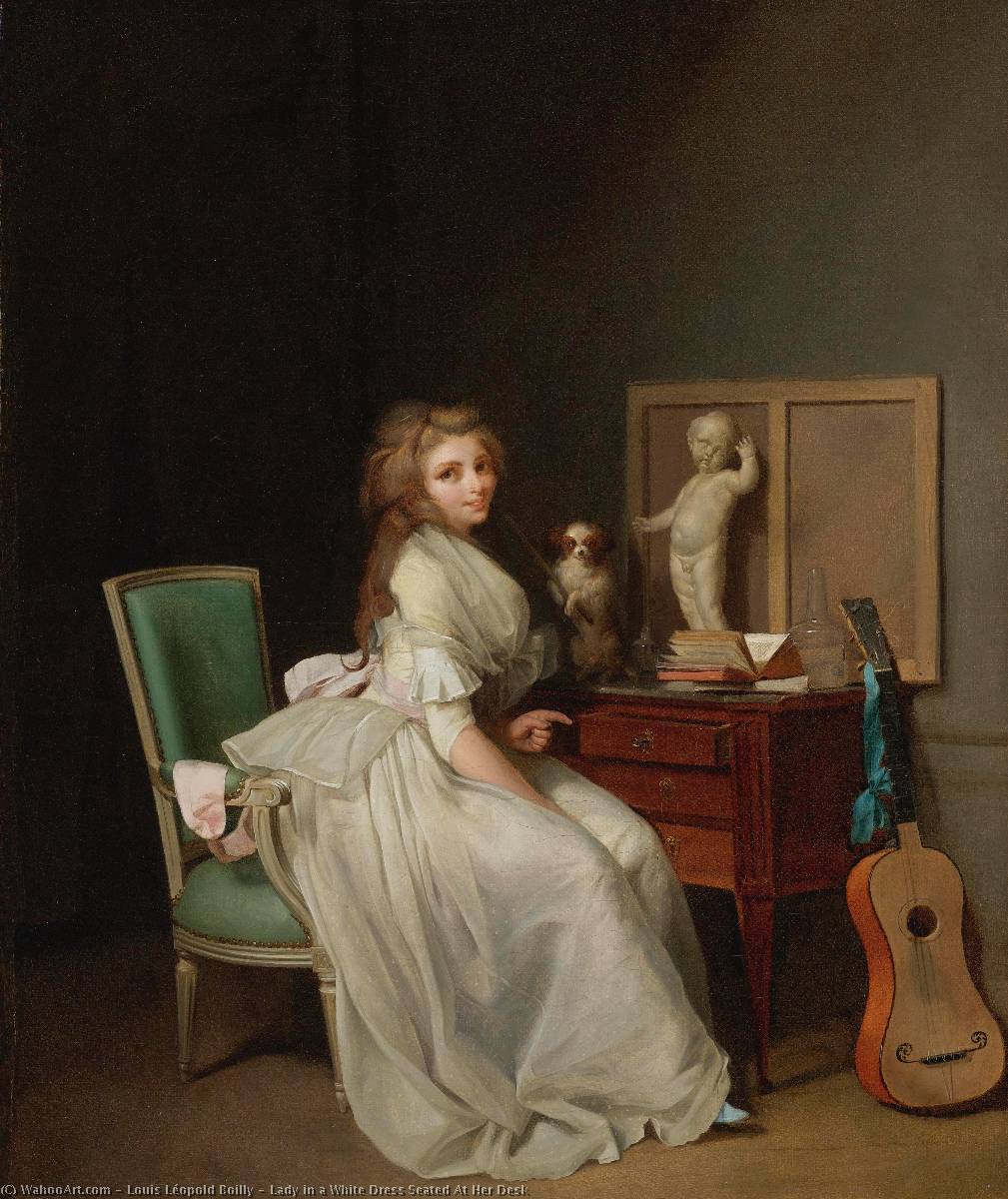 Lady In A White Dress Seated At Her Desk — Louis Léopold Boilly