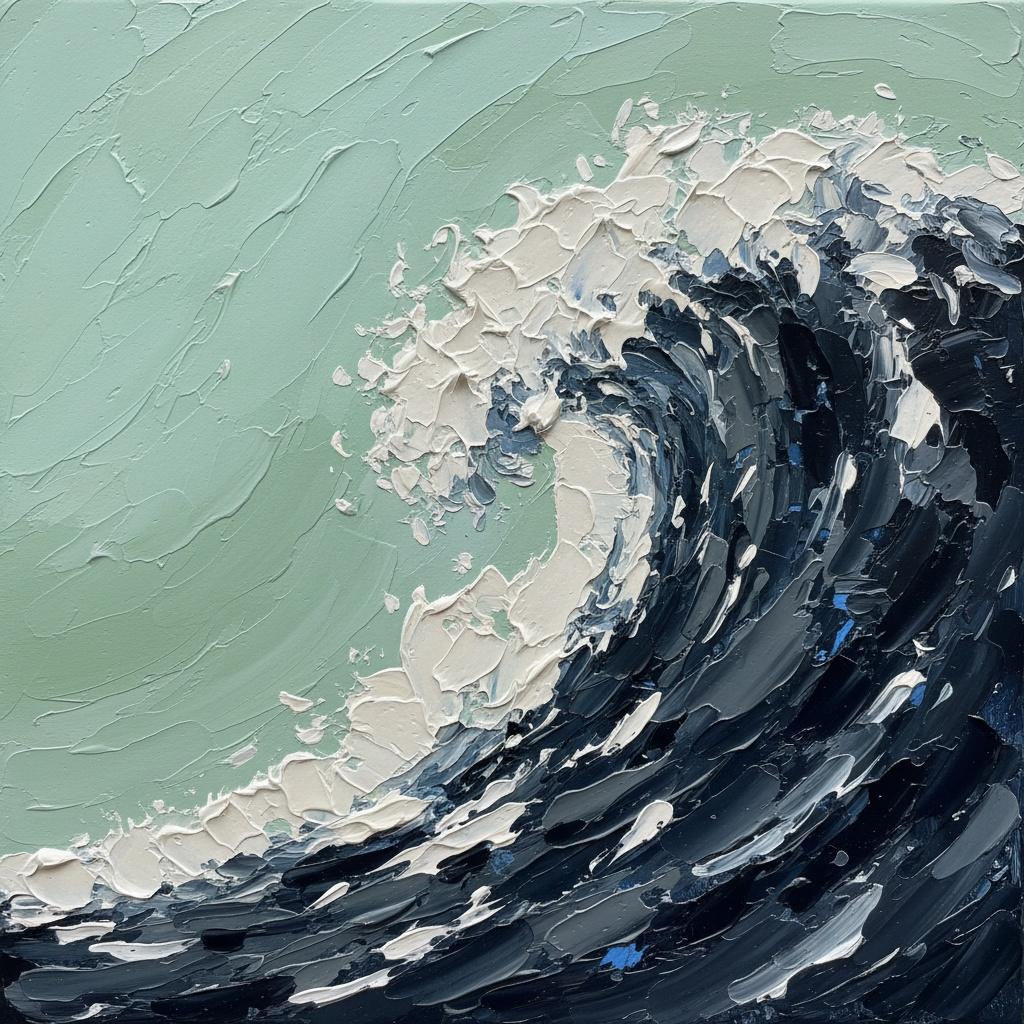 Turbulent Crest Of Midnight Tides In Sculptural Impasto And Seafoam Light — David Moreau