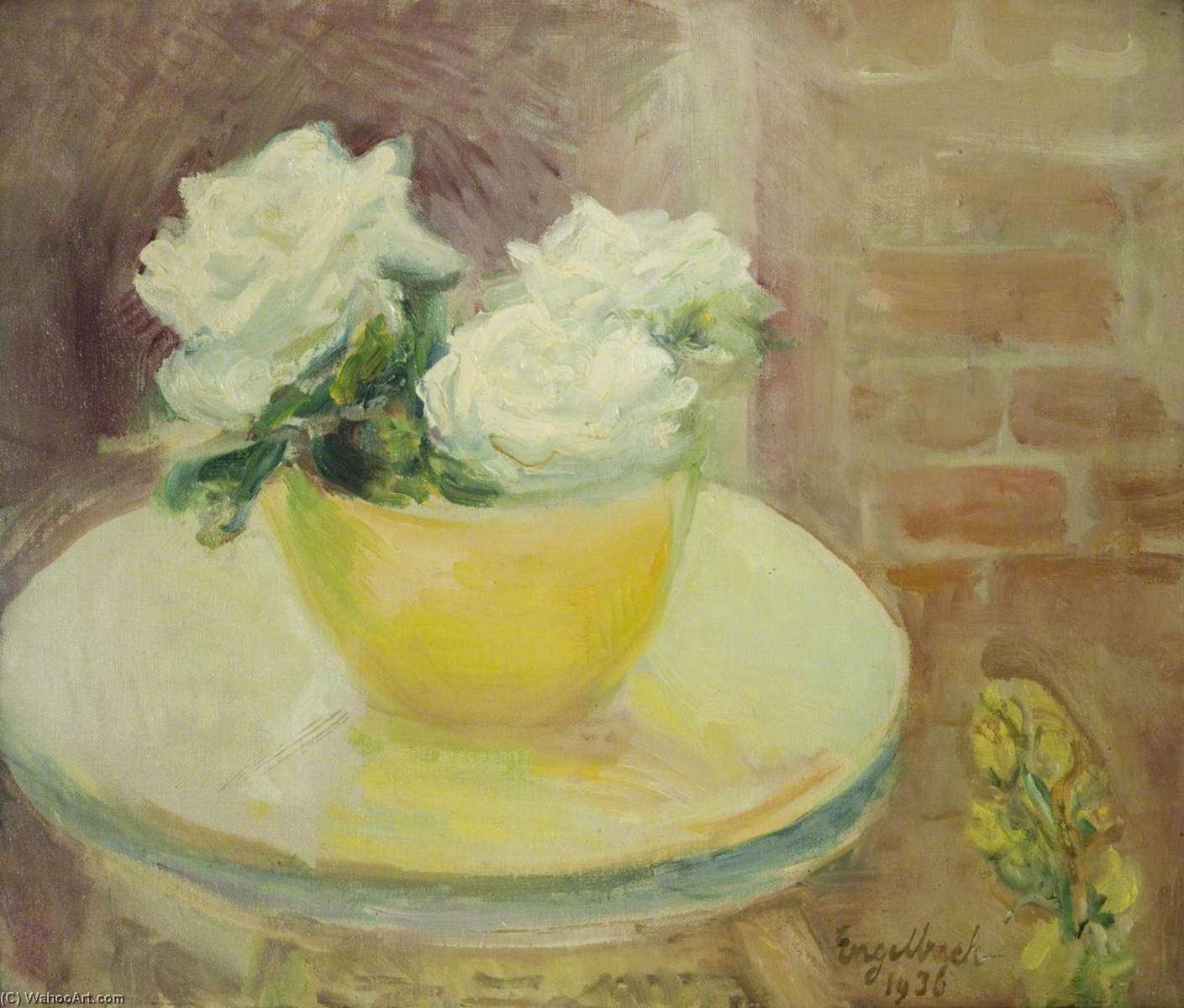 White Roses In A Yellow Bowl — Florence Engelbach