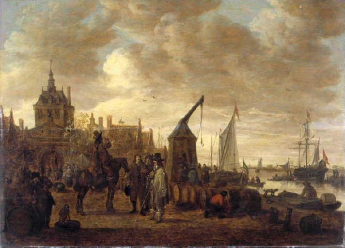 Marchands De Vin Et Dégustateur À Cheval Sur Un Quai À Dordrecht — Jan Josephszoon Van Goyen