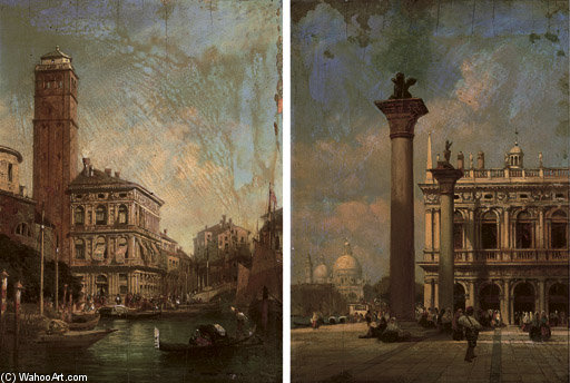 Venetian Canal Scene; And A View Of St. Mark's Square, Venice — William Wyld