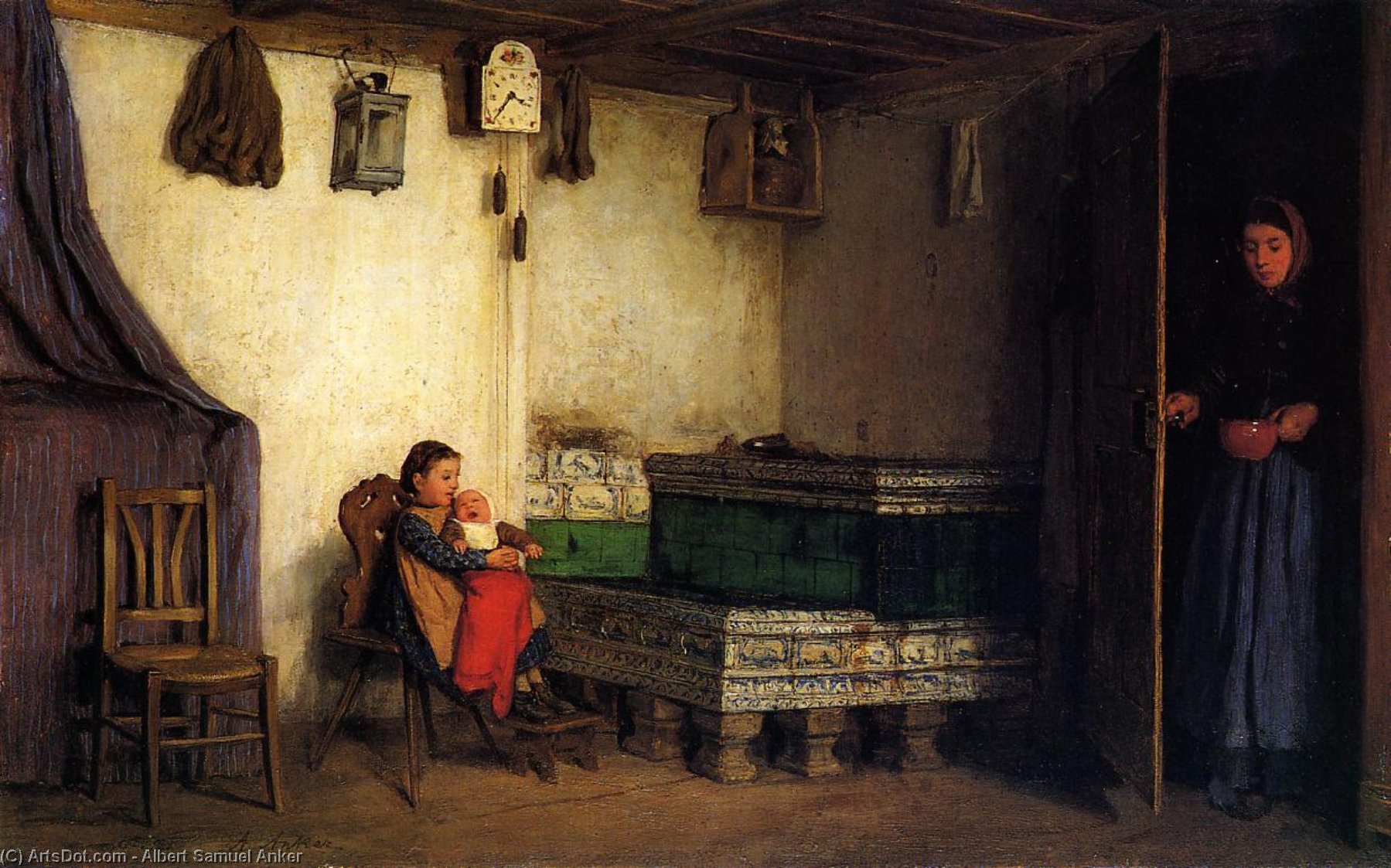 An Interior With Mother And Children — Albert Samuel Anker