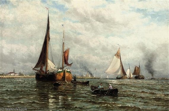 Barges And Other Shipping At The Mouth Of The River — George Stanfield Walters