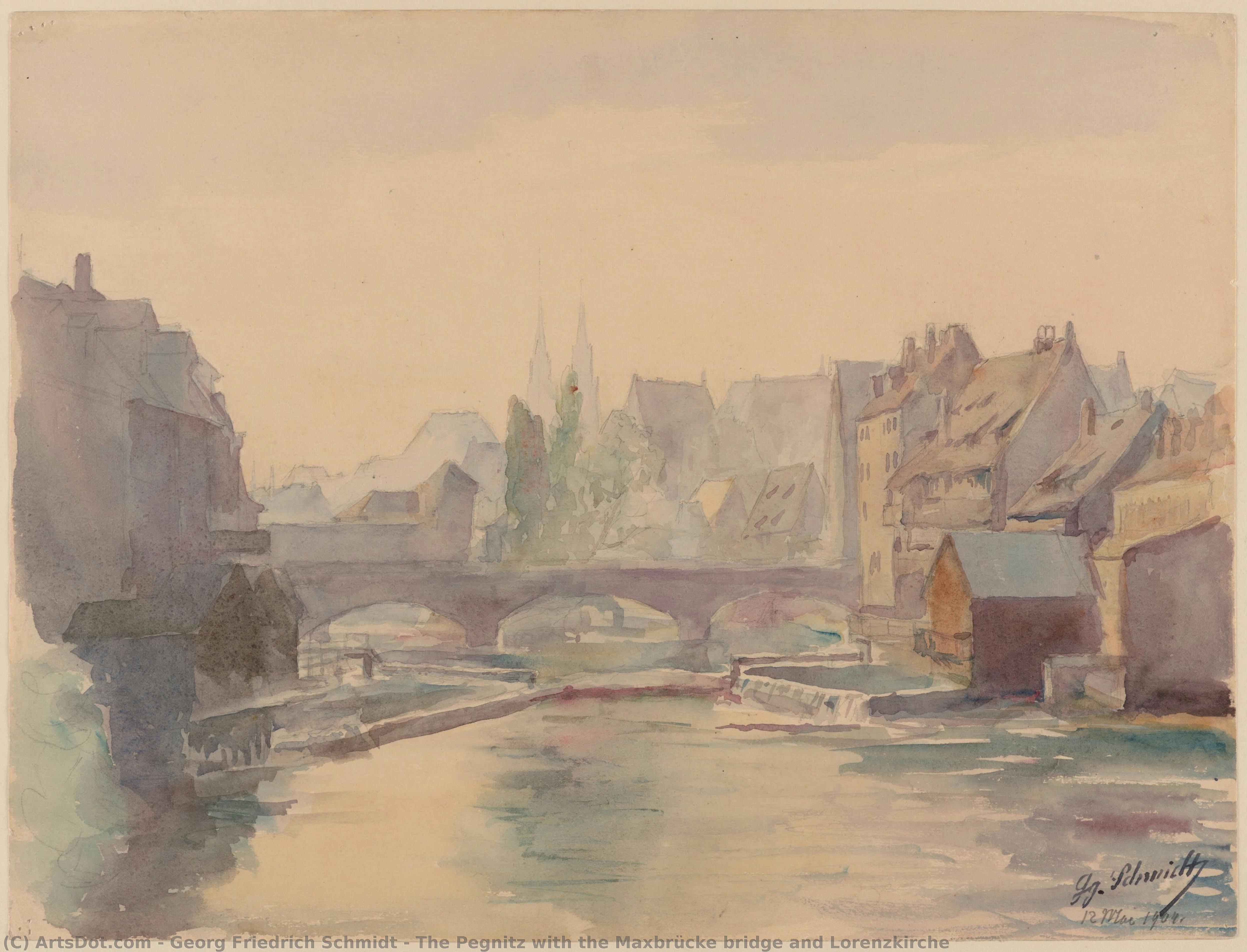 The Pegnitz With The Maxbrücke Bridge And Lorenzkirche — Georg Friedrich Schmidt
