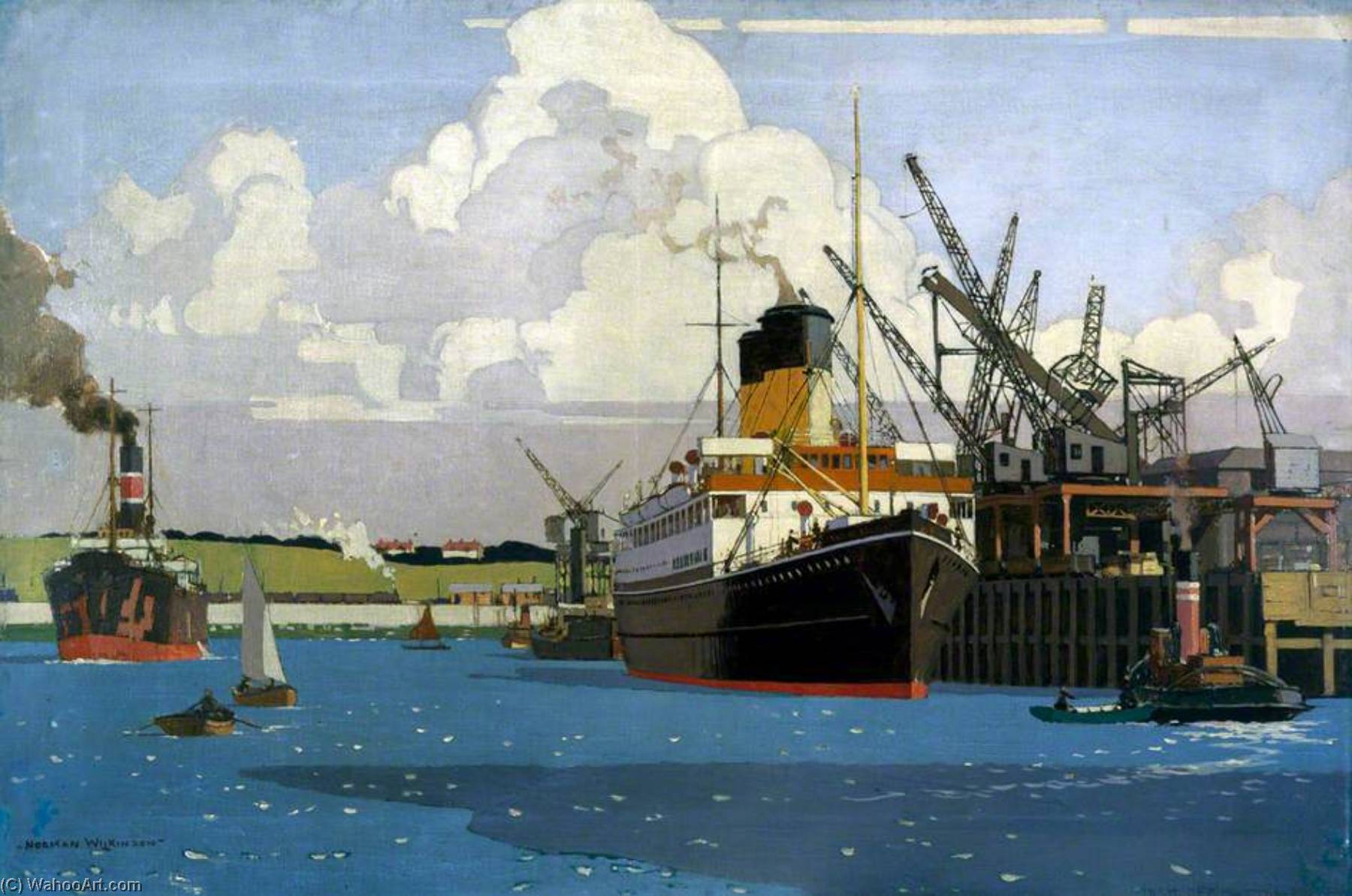View Of Docks With Ss 'duke Of Argyll' At Quay (london, Midland And Scottish Railway Poster Artwork) — Norman Wilkinson