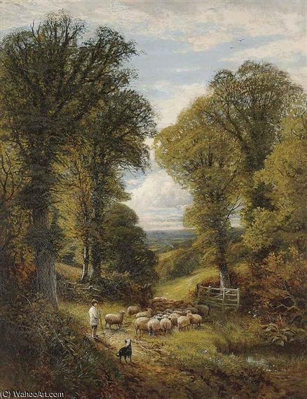 A Shepherd And His Flock Changing Pastures — Alfred I Glendening