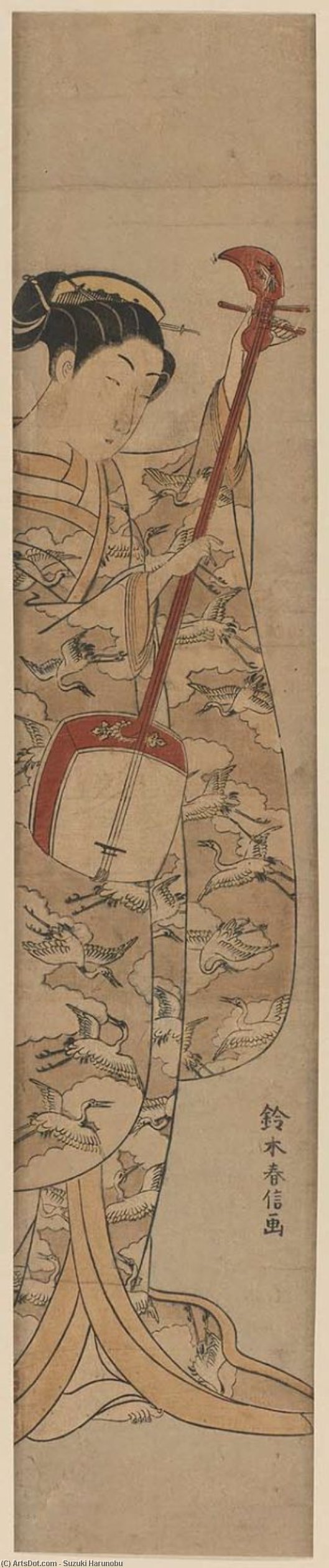 Young Woman Tuning A Shamisen — Судзуки Харунобу