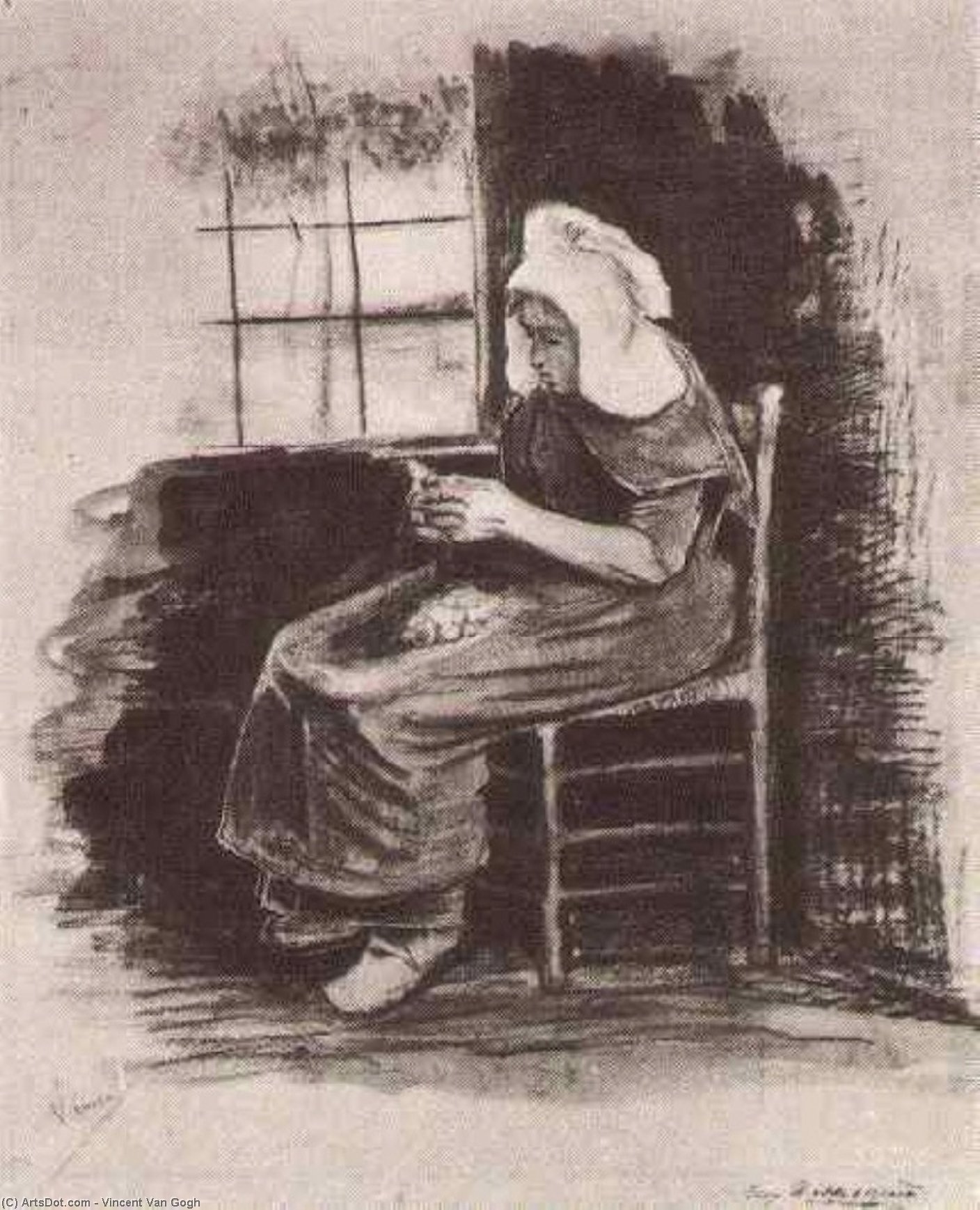 Woman Peeling Potatoes Near A Window — Vincent Van Gog