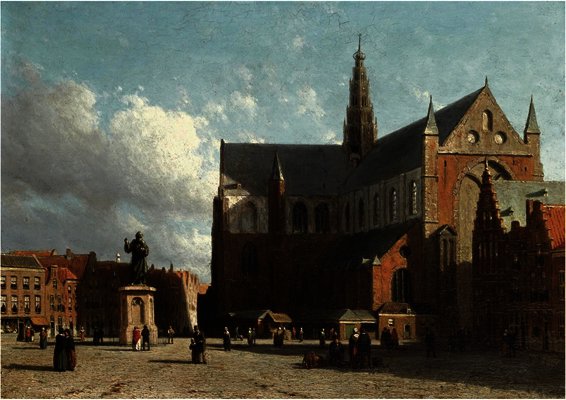 A View Of The Grote Markt With The Sint Bavo Cathedral, Haarlem — Jan Weissenbruch