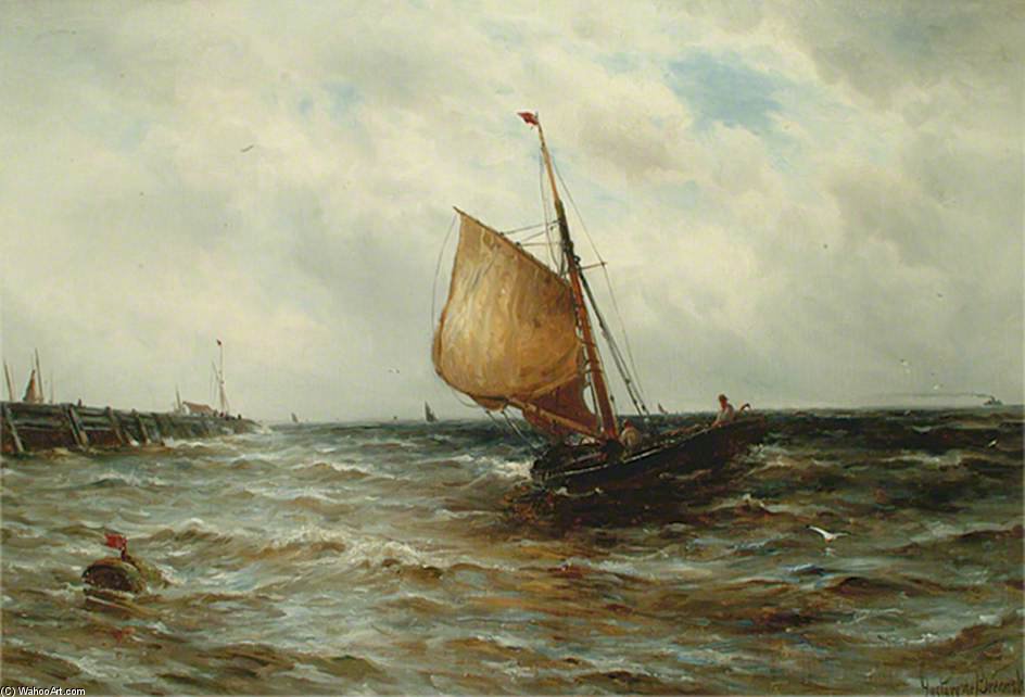 Seascape With A Fishing Boat — Gustave De Breanski
