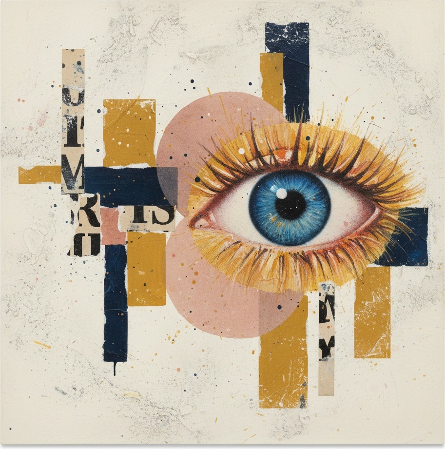 Fragmentierte Vision In Ocker Und Marineblau: Eine Singuläre Surrealistische Augen-assemblage — Laurent Fabre