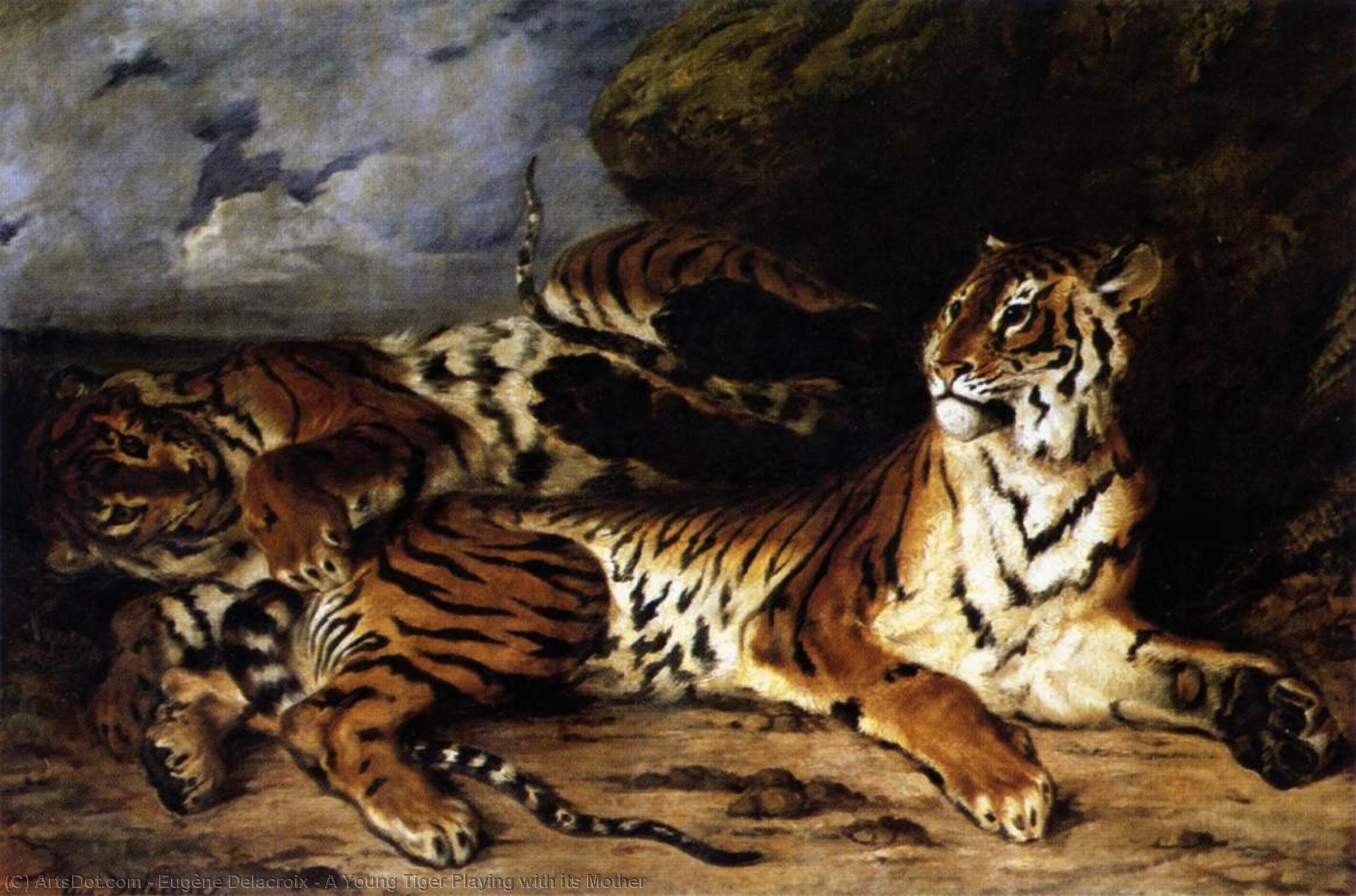 A Young Tiger Playing With Its Mother — Eugène Delacroix