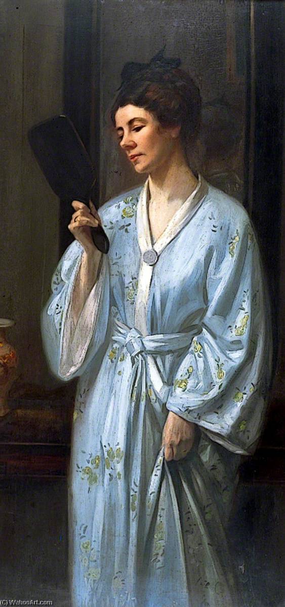 The Artist's Wife In A Blue Kimono — John Hodgson Lobley