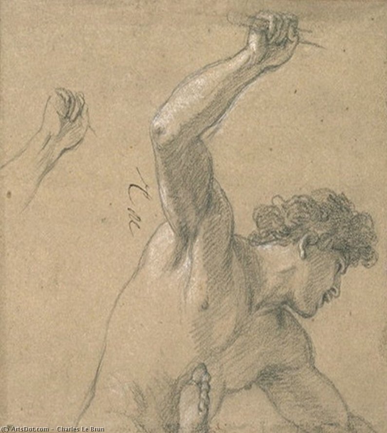 Homme Nu, À Mi-corps, Brandissant Un Bâton — Charles Le Brun