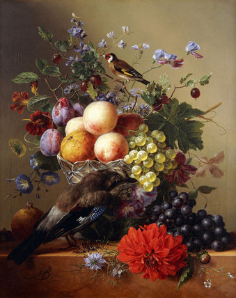 Peaches, Grapes, Plums And Flowers — Arnoldus Bloemers