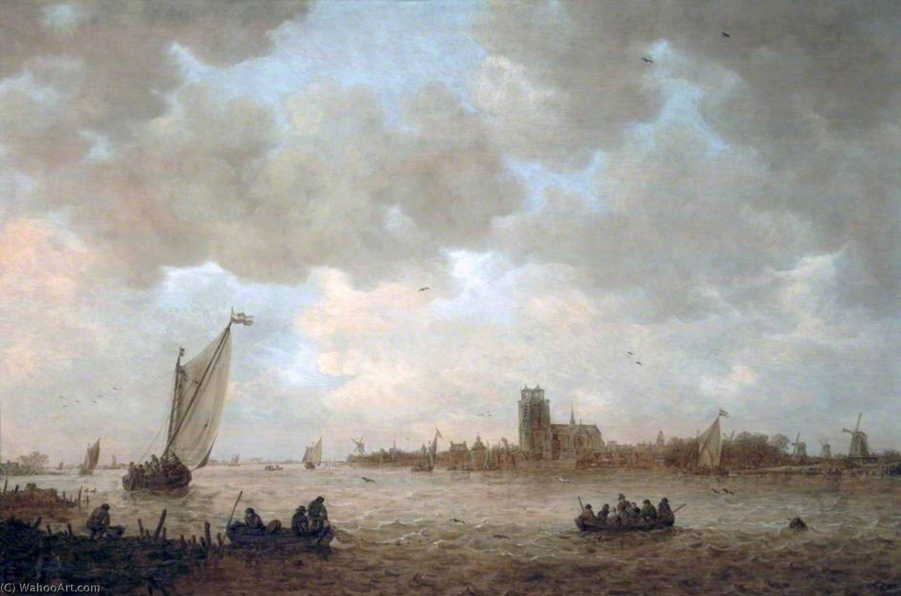 View Of Dordrecht With The Grote Kerk Across The Maas — Jan Jozefszoon Van Goyen
