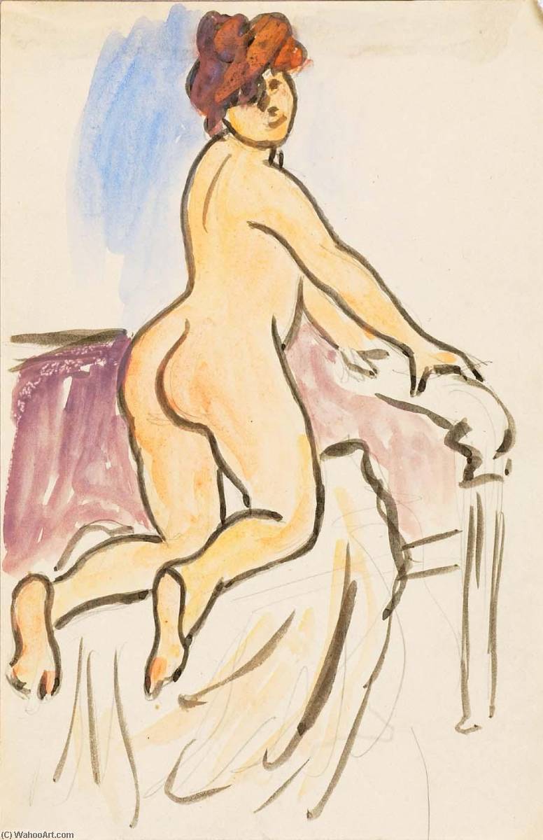 Female Nude Resting On Knees On Bed — Carl Newman