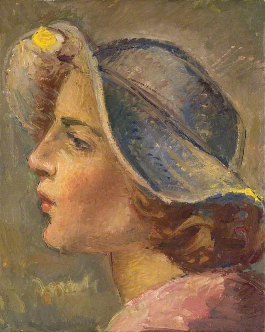 Head And Shoulders Portrait In Profile Of Of A Young Woman In A Broad Brimmed Hat — Theodor Kern