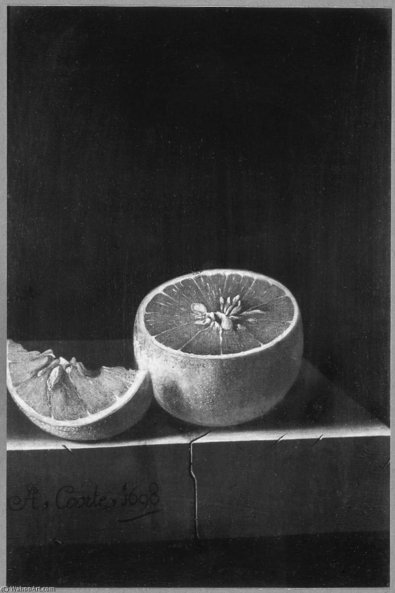 English A Sliced Orange On A Stone Plinth — After Adriaen Coorte