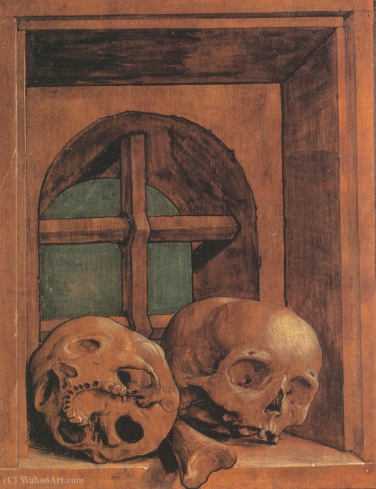 Two Skulls In A Window Niche — Ambrosius Holbein